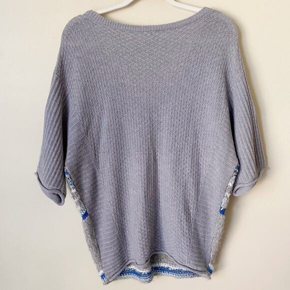 Free People | Fair Isle Sequin Embellished Wool Linen Short Sleeve Sweater Med - Picture 5 of 7